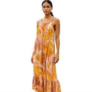 True Destinations Gorgeous Botanical Print Ruffle Hem Maxi Dress Size Medium